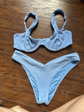 Light Blue Textured Underwire Bikini - terry cloth